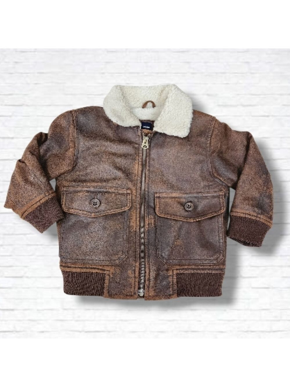 GAP Factory Faux Brown Suede Aviator Bomber Jacket Size 2T
